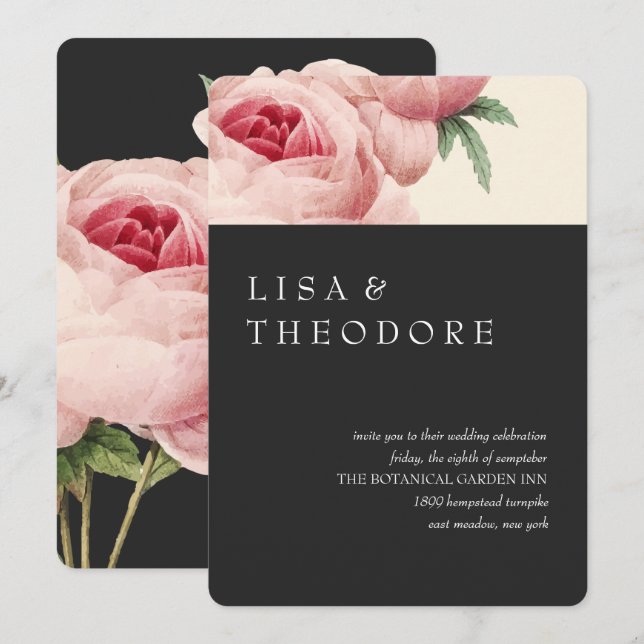 Botanica | Gray Vintage  Wedding Invitation (Front/Back)