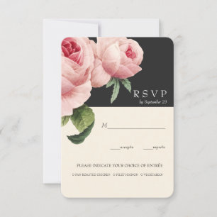 Botanica Grey Vintage Wedding RSVP meal option Invitation