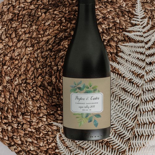 Botanica Kraft Personalized Wedding Wine Label