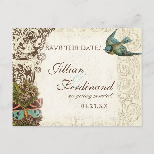 Botanica Wedding Ensemble - Cream Tan Announcement Postcard (Front)