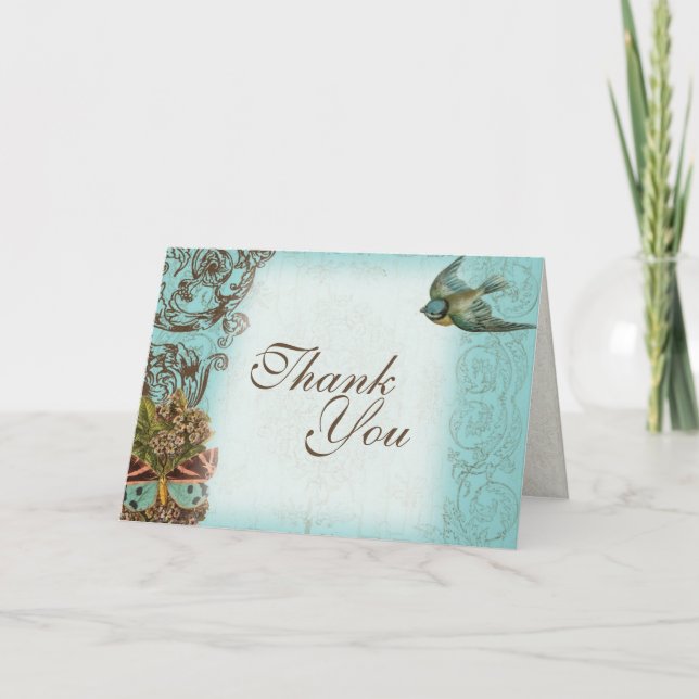 Botanica Wedding Thank You Note - Aqua Blue Card (Front)