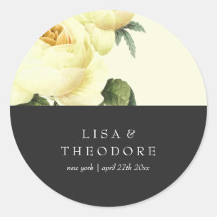 Botanica Yellow and Gray Vintage Flower Wedding Classic Round Sticker