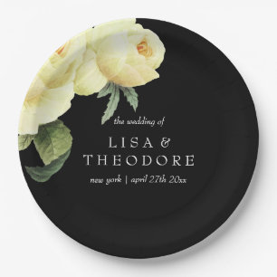 Botanica Yellow Black vintage flower Wedding Paper Plates