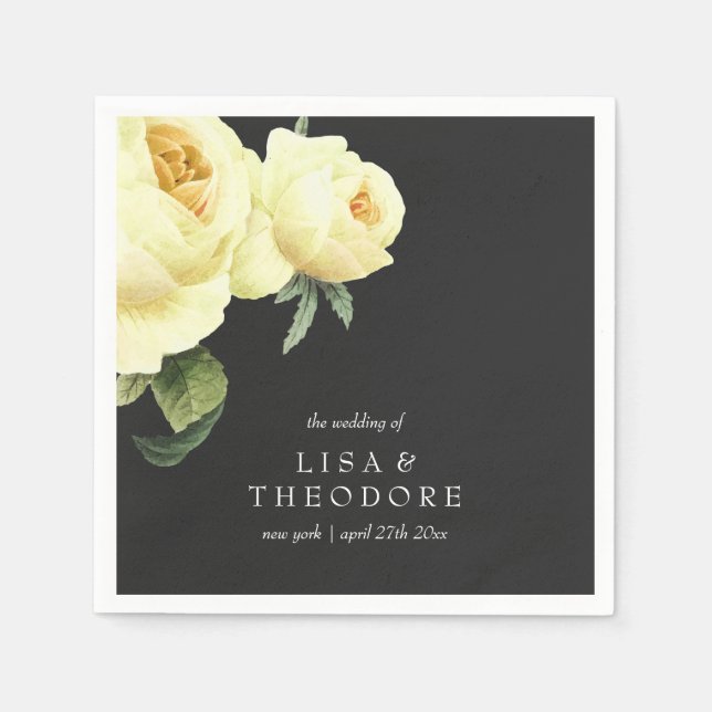 Botanica  Yellow Gray Vintage Wedding personalized Napkins (Front)