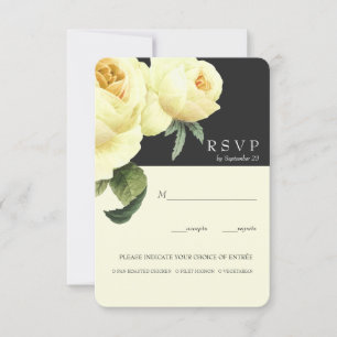 Botanica Yellow Grey Wedding RSVP meal option Invitation