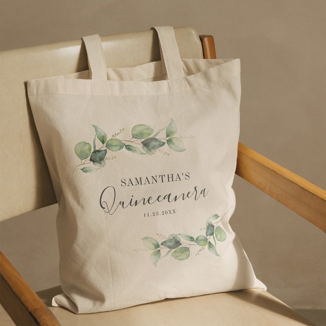 Botanical 15th Birthday Eucalyptus Quinceanera Tote Bag (Eucalyptus Greenery Quinceanera 15th Birthday Keepsake Tote Bag)