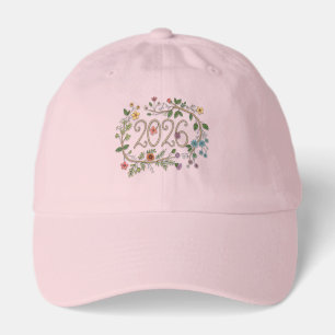 Botanical 2026 Typography with Flowering Vines Hat