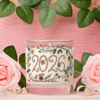 Botanical 2026 Typography with Flowering Vines Scented Candle