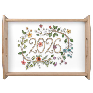 Botanical 2026 Typography with Flowering Vines Serving Tray