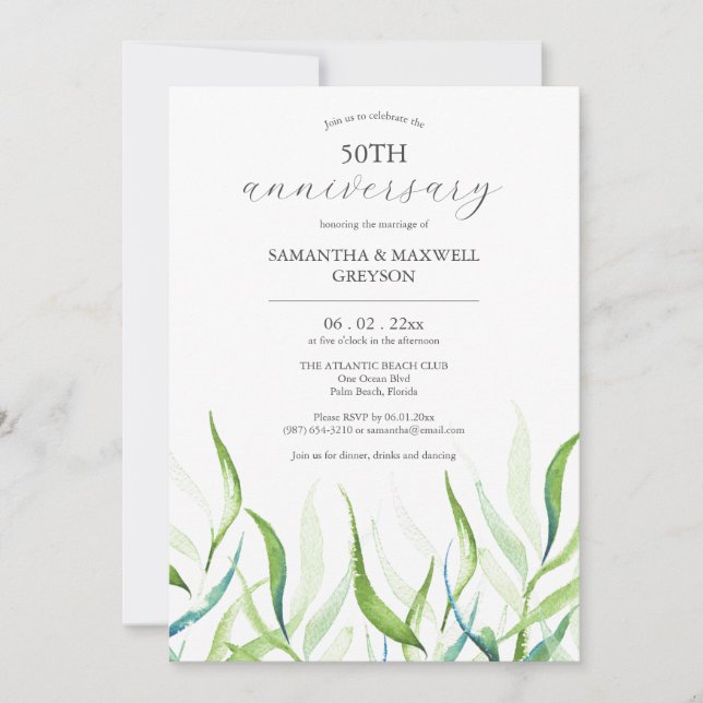 Botanical 50th Wedding Anniversary Invitations (Front)