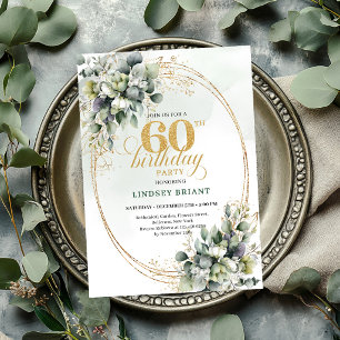 Botanical 60th Birthday Green And White Invite