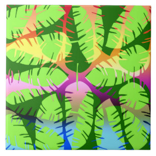 BOTANICAL ABSTRACT BANANA LEAVES   CERAMIC TILE