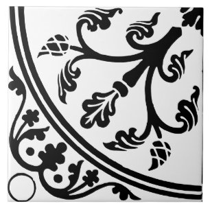 Botanical Abstract Large Print Black and White Ceramic Tile