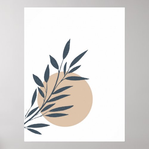 Botanical Abstract Minimal Boho Style Design Leaf  Poster