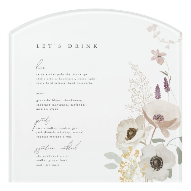 Botanical Acrylic Wedding Bar Menu Sign (Contour Front)