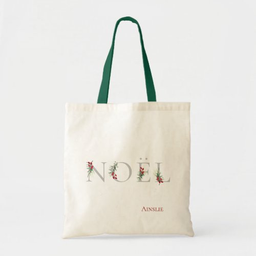 Botanical Adorned NOEL Personalized Tote Bag
