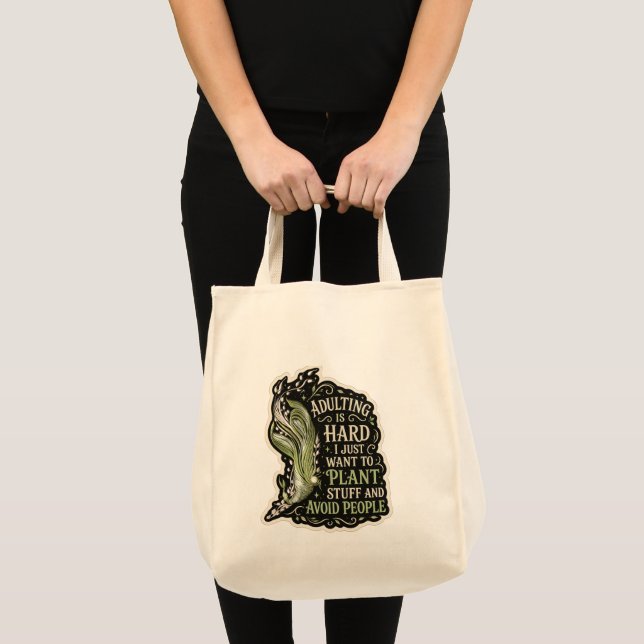 Botanical Aesthetic Green Embroidery tote bag  (Front (Product))