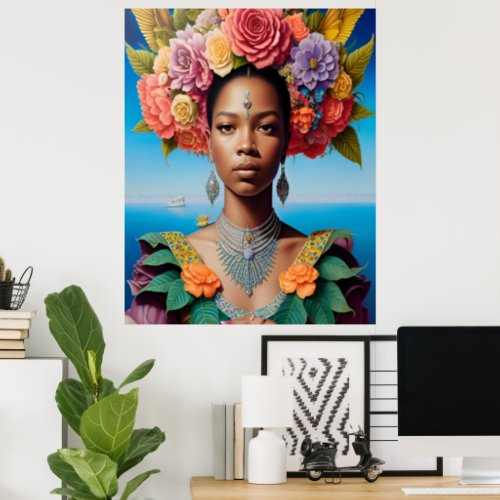 Botanical African princess portrait Poster