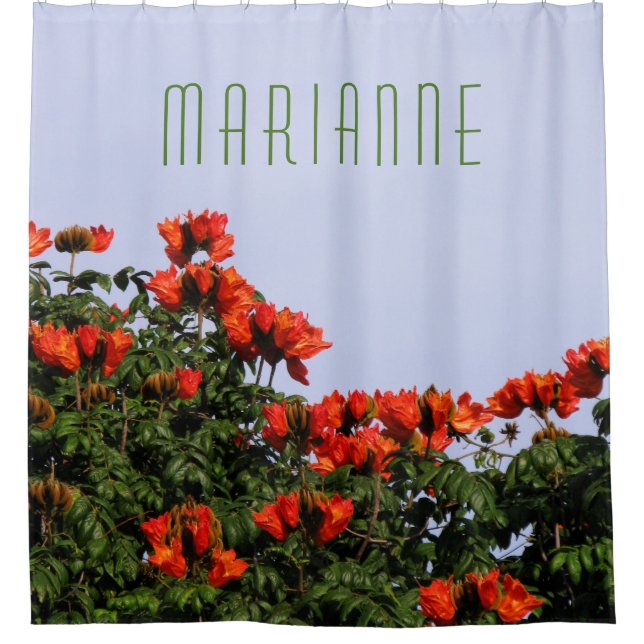 Botanical African Tulip Tree Shower Curtain (Front)