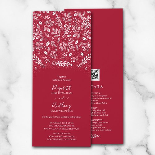 Botanical All In One Cranberry Wedding Invitations
