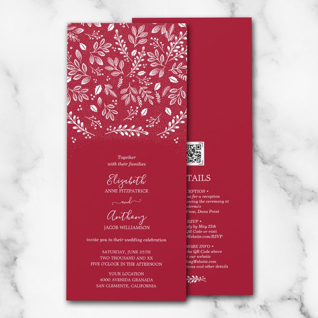 Botanical All In One Cranberry Wedding Invitations (Creator Uploaded)