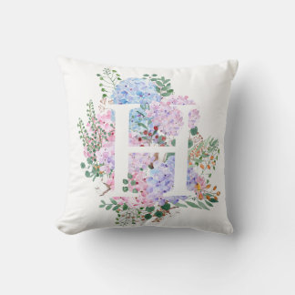 Botanical alphabet h hydrangea flowers   throw pillow