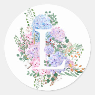 Botanical alphabet L hydrangea flowers  Classic Round Sticker