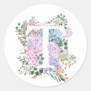 Botanical alphabet T hydrangea flowers Classic Round Sticker