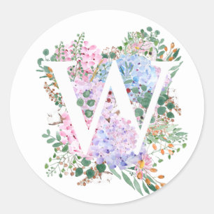 Botanical alphabet W hydrangea flowers  Classic Round Sticker
