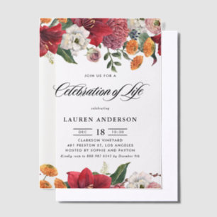 Botanical Amaryllis and Mums Celebration of Life Vellum Invitations