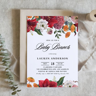 Botanical Amaryllis and Mums Floral Baby Brunch Invitation
