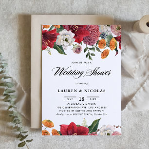 Botanical Amaryllis and Mums Floral Wedding Shower Invitation