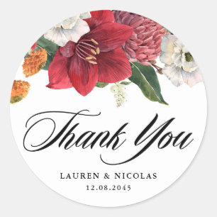 Botanical Amaryllis and Mums Wedding Thank You Classic Round Sticker