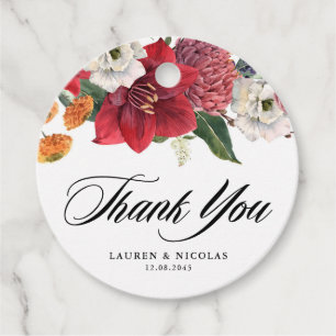 Botanical Amaryllis and Mums Wedding Thank You Favor Tags