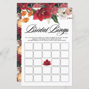 Botanical Amaryllis Bridal Shower Bingo Game Card