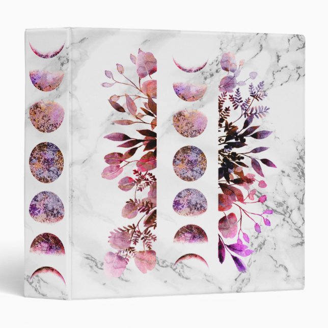 Botanical Amethyst Opal Moon Phases 3 Ring Binder (Front/Spine)