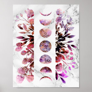 Botanical Amethyst Opal Moon Phases Poster