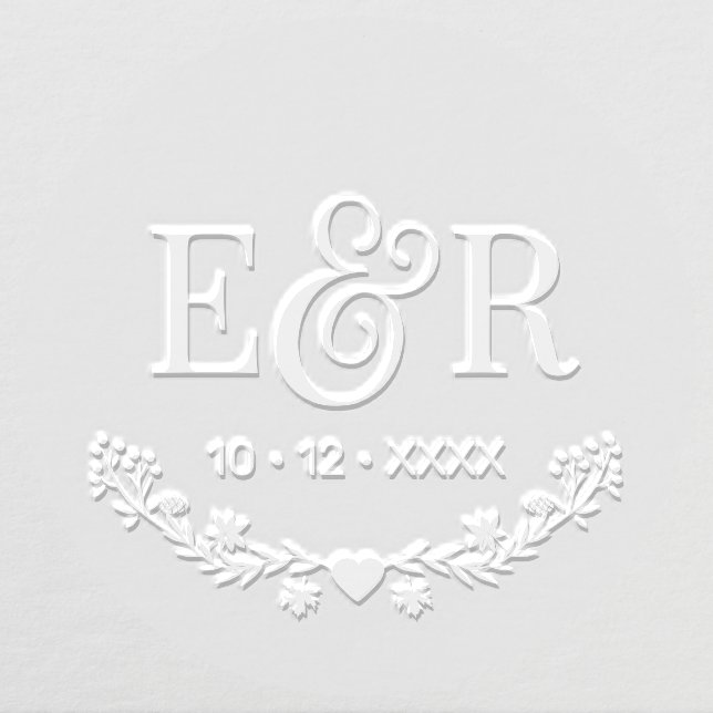 Botanical Ampersand Couple 2 Initial Monogram Date Embosser (Design)