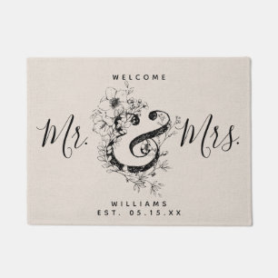Botanical Ampersand Newlywed Mr. & Mrs. Est. Date Doormat