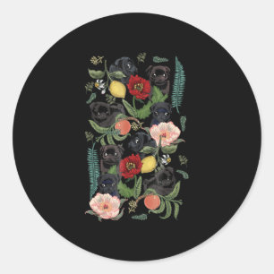 botanical and black pug t- by huebucket classic round sticker