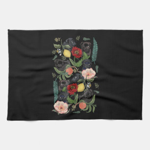 botanical and black pug t- by huebucket kitchen towel