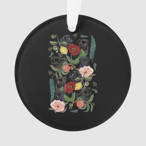 botanical and black pug t_  by huebucket ornament