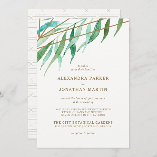 Botanical and Copper Geometric Wedding Invitation (Front/Back)