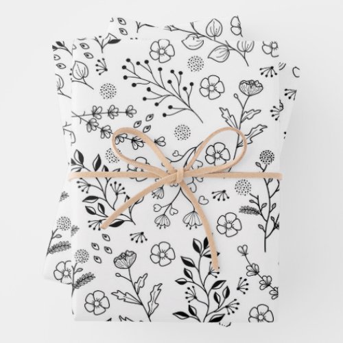 Botanical and Wild Flowers Pattern Wrapping Paper Sheets
