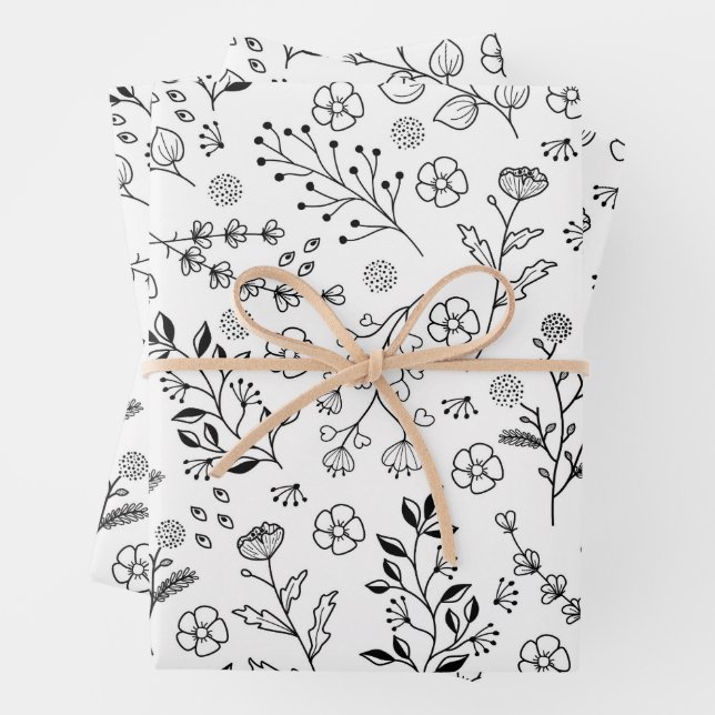 Botanical and Wild Flowers Pattern Wrapping Paper Sheets (In situ)