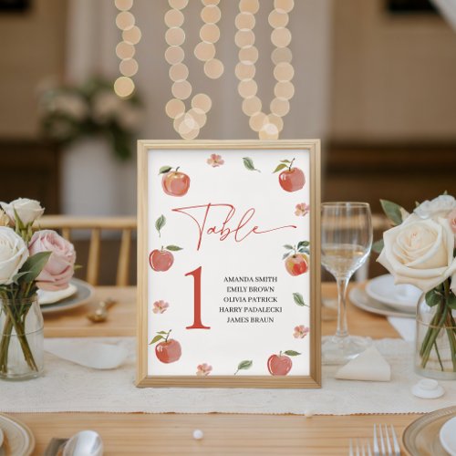 Botanical Apple Shower Table Numbers Sign