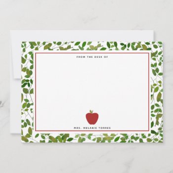 Botanical Apple Teacher Note Card by thepinkschoolhouse at Zazzle