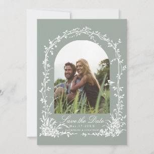 Botanical Arch Garden Sage Green Wedding Photo Save The Date