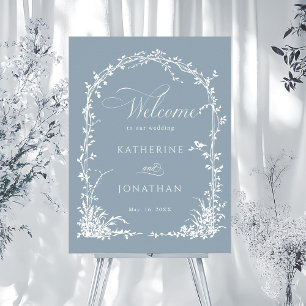 Botanical Arch Garden Wedding Dusty Blue Welcome Foam Board