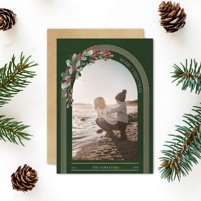 Botanical Arch Modern Photo Christmas Holiday Card (Creator Uploaded)